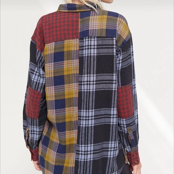 Urban Outfitters Corey Spliced Flannel Button Down Shirt Oversized Size Large - Picture 6 of 11